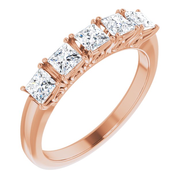 0.90 ct. Princess Cut Diamond Wedding Band 5 Stone Anniversary Ring-VIRABYANI